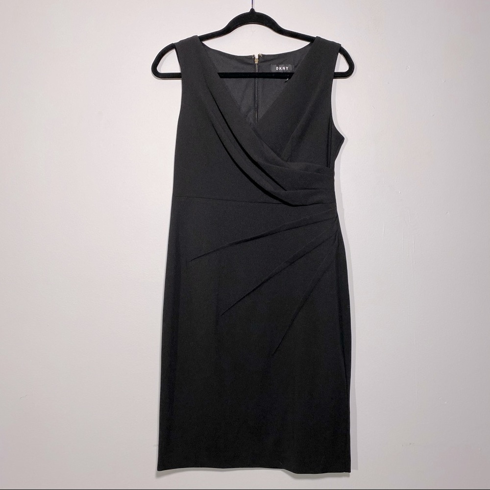 DKNY Black Draped Fitted Dress